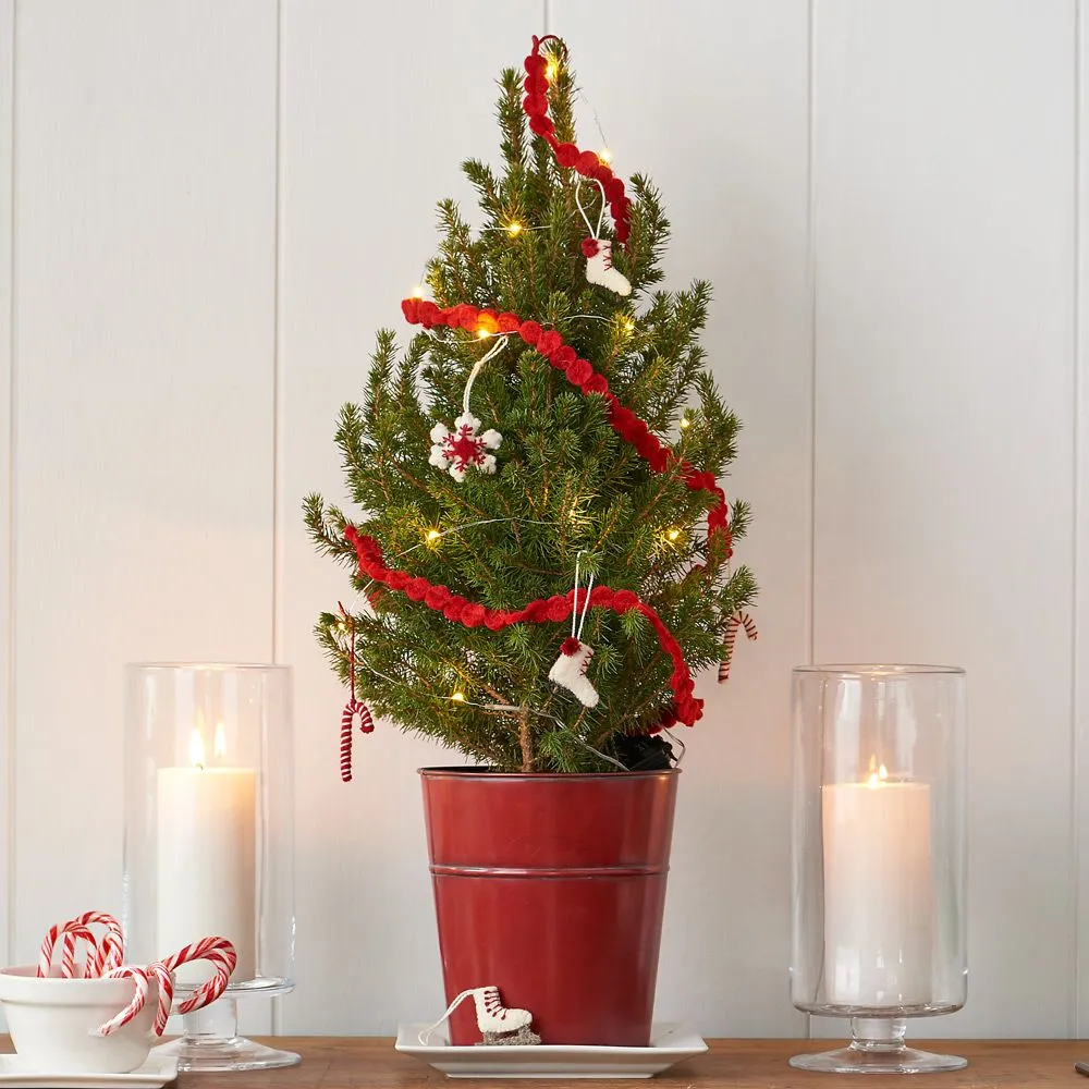 24-teiliges Set - Ikonsicher Weihnachts-Mini-Tischbaum-Set - Aus handgefilzter Wolle