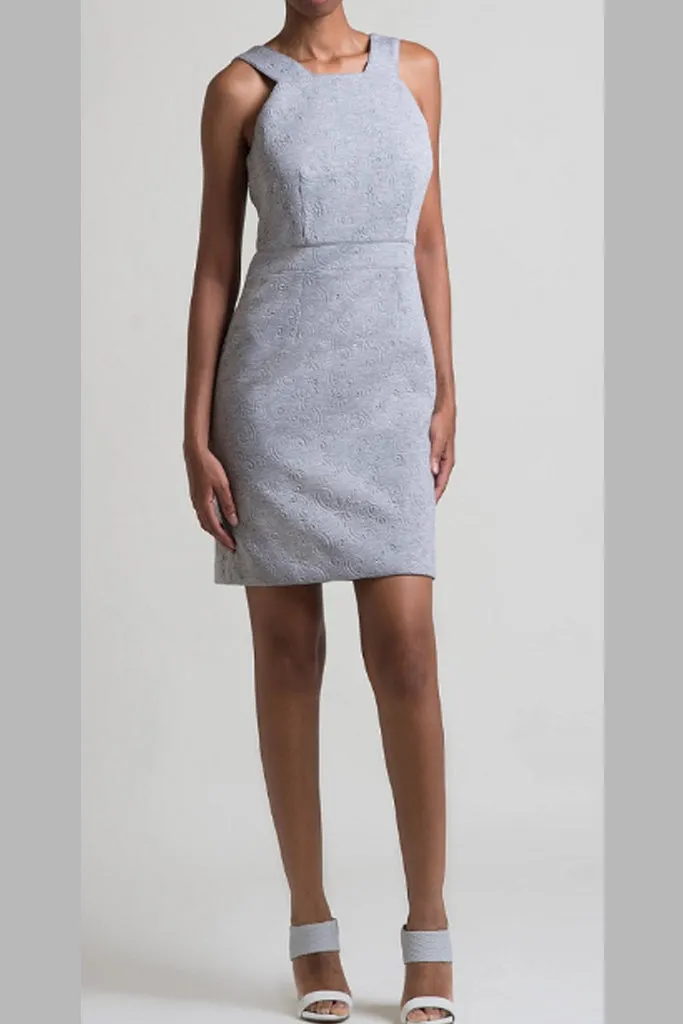 3D-Blumen-Neopren-Bodycon-Minikleid mit Bündchen - Grau