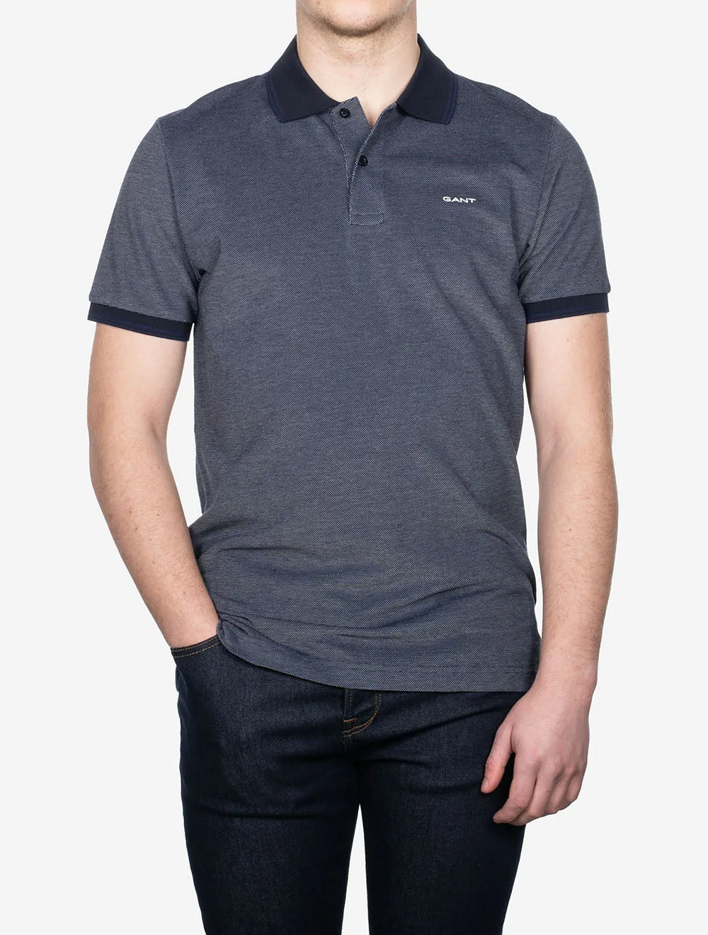 4-Farben Oxford Kurzarm Piqué Polo Persisch Blau