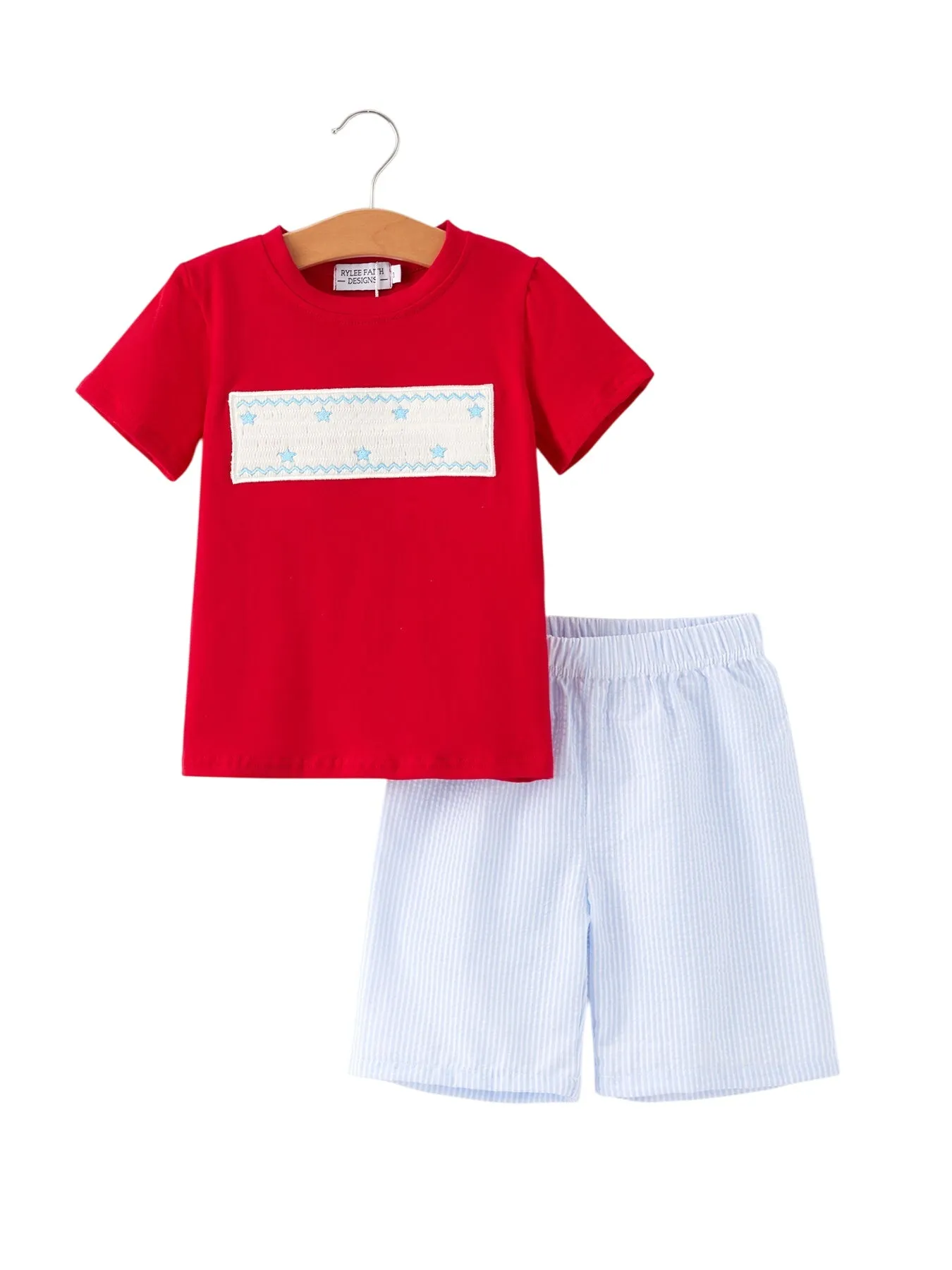 4. Juli Stern Stickerei Smocking Jungen Set