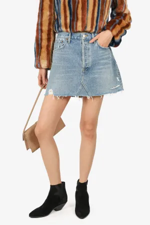 Agolde Blue Denim Distressed Mini Skirt Size 28