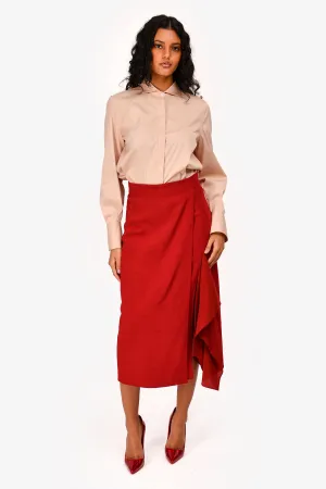 Akris Punto Red Wool Pleated Midi Skirt Size 4