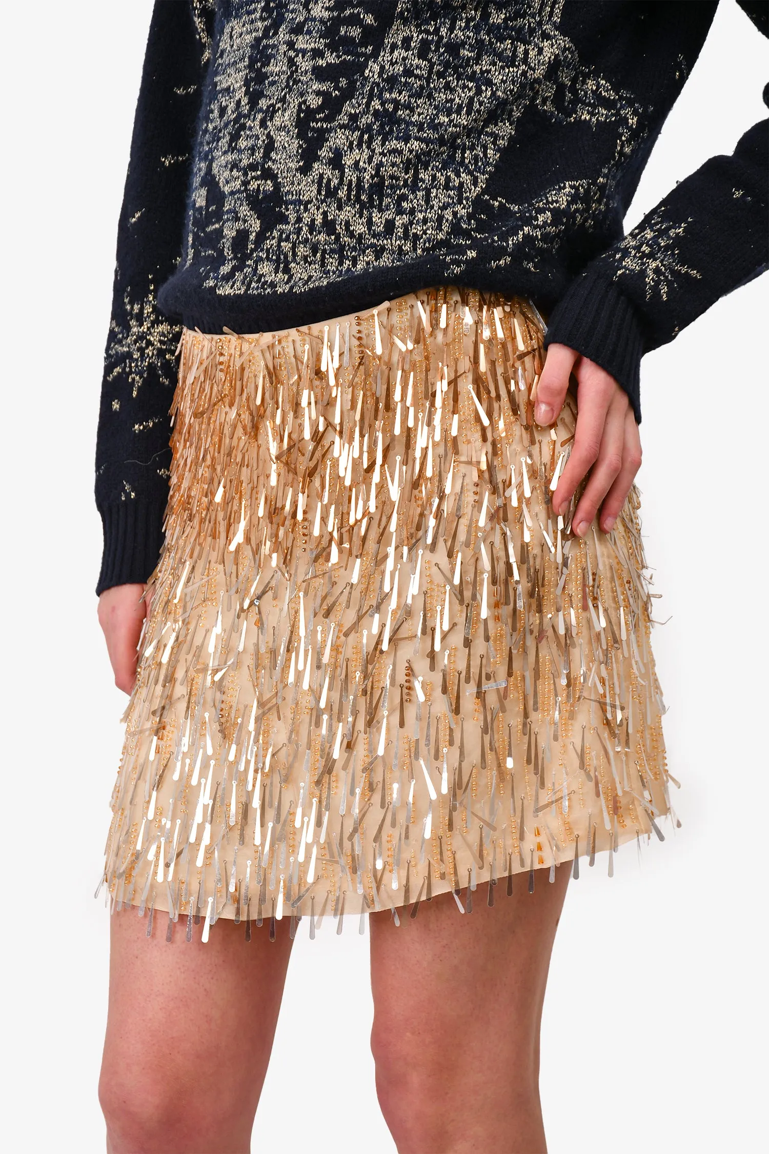 Alberta Ferretti Gold Pailletten Mini-Rock Größe 4