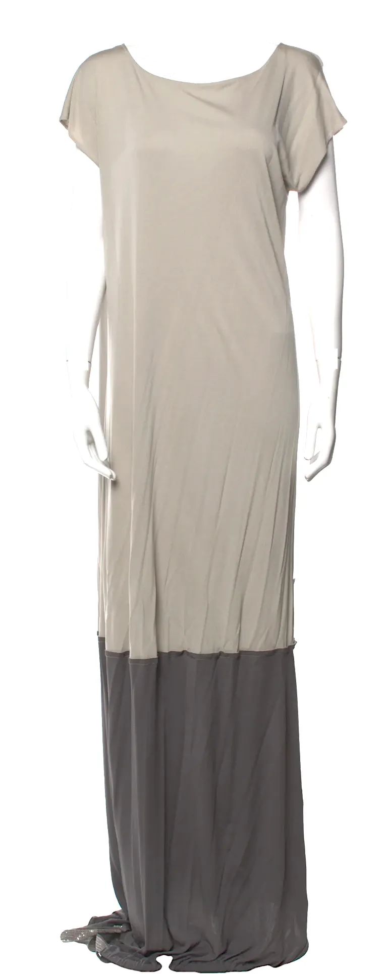 Alberta Ferretti Italien. Unifarbenes Colorblock Langkleid mit Rundhalsausschnitt