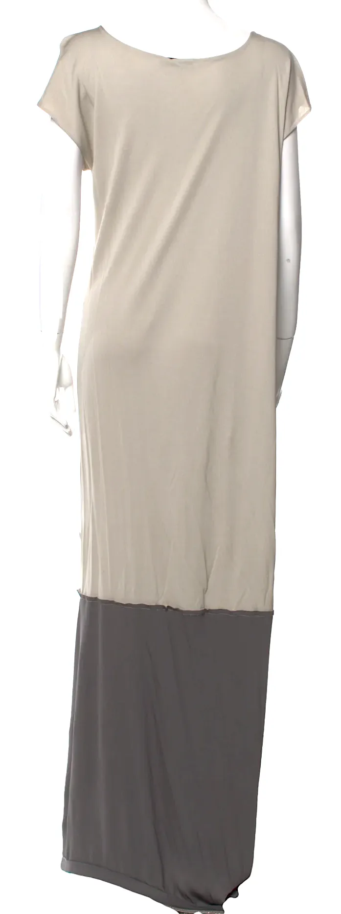 Alberta Ferretti Italien. Unifarbenes Colorblock Langkleid mit Rundhalsausschnitt
