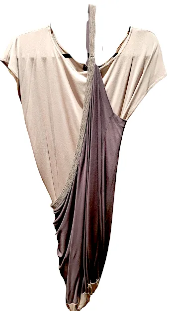 Alberta Ferretti Italien. Unifarbenes Colorblock Langkleid mit Rundhalsausschnitt