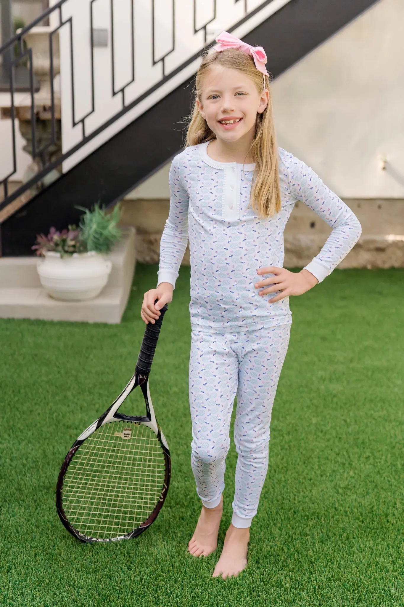 Alden Mädchen Pima-Baumwolle Pyjama-Hosen-Set - Tennis Match Pink