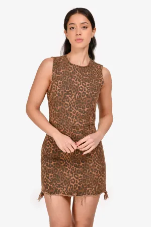 Alexander Wang Brown Denim Leopard Print Mini Dress Size 4 US