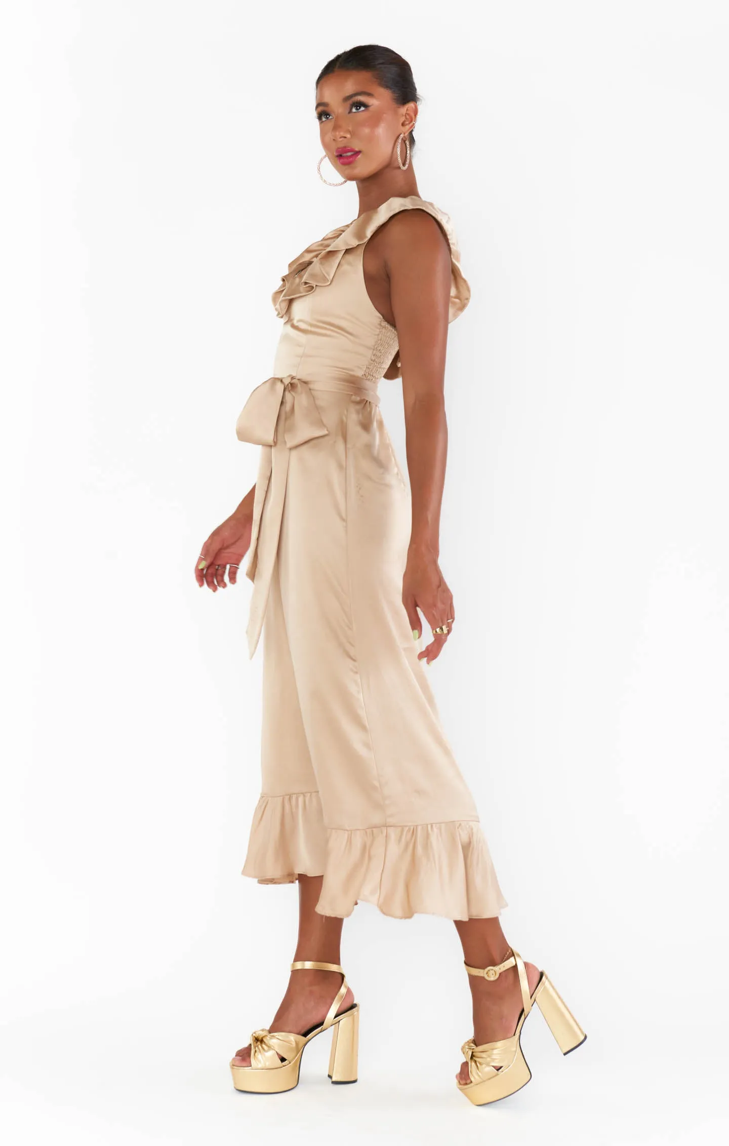Alexis Midi-Kleid ~ Champagner Luxus-Satin