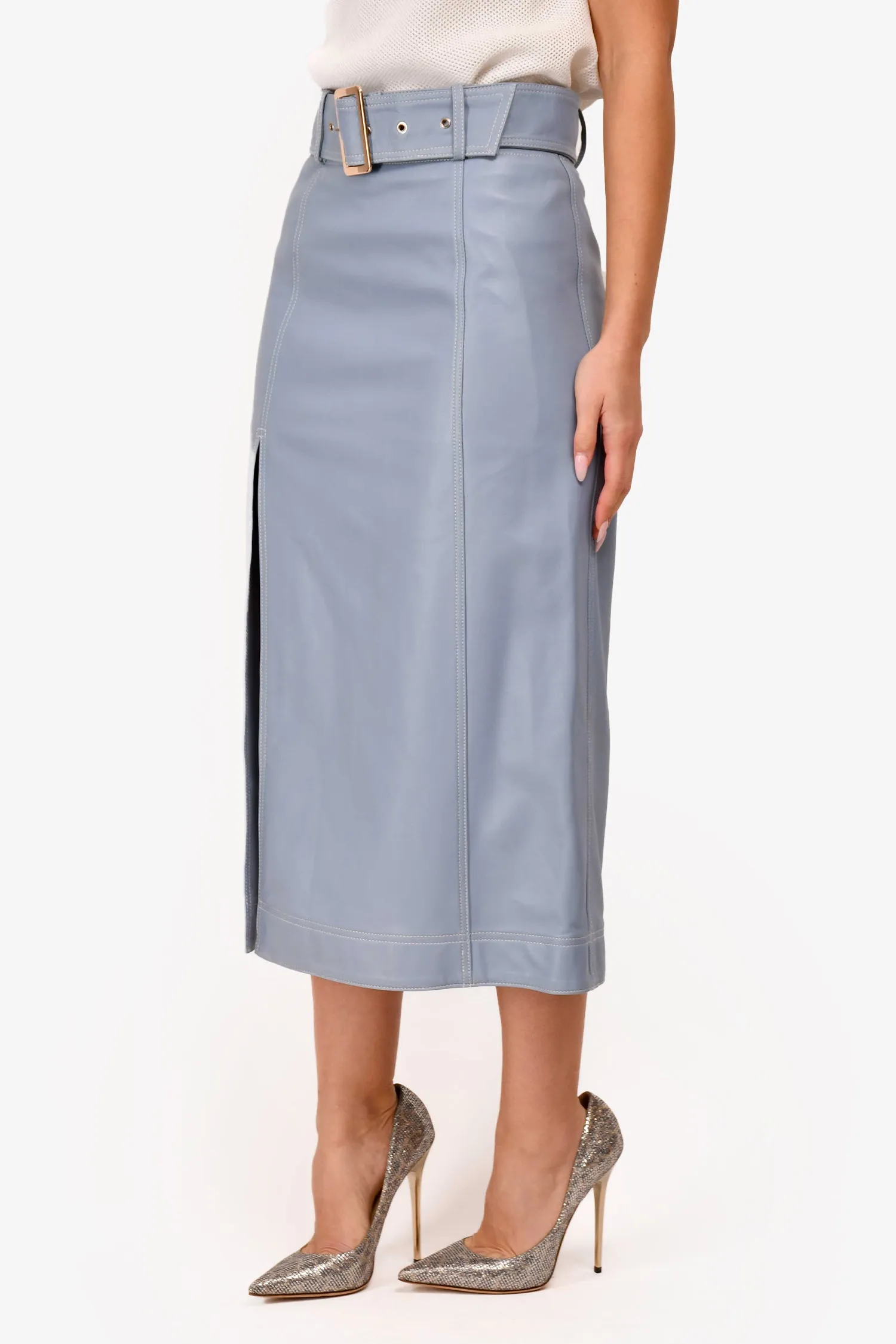 Alice McCall Blauer Leder-Midi-Rock Größe 6
