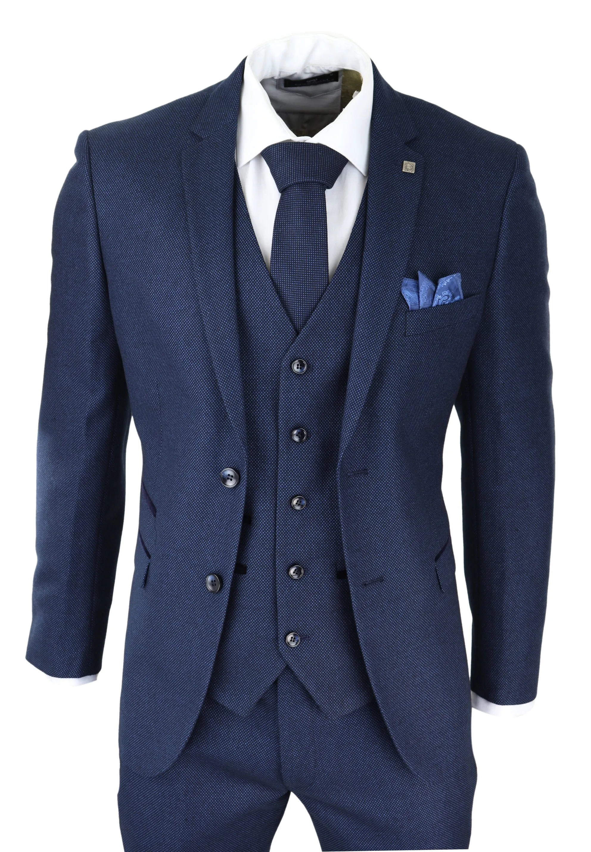 Arthur Blue 3-teiliger Anzug Birdseye-Anzug