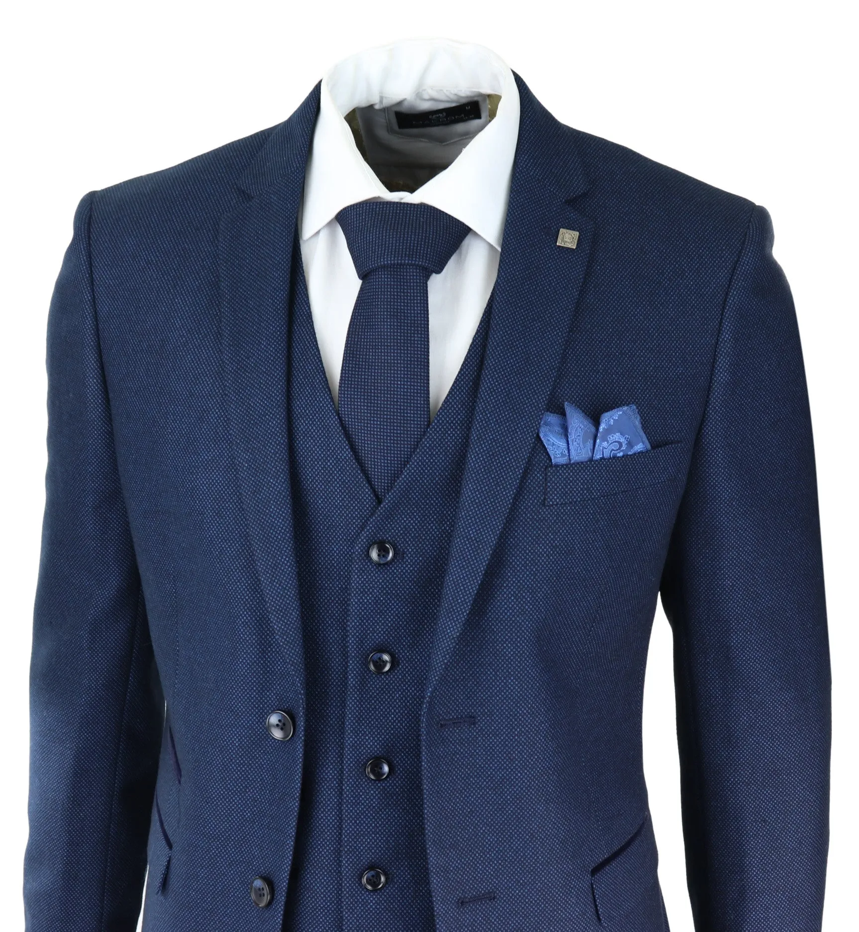 Arthur Blue 3-teiliger Anzug Birdseye-Anzug