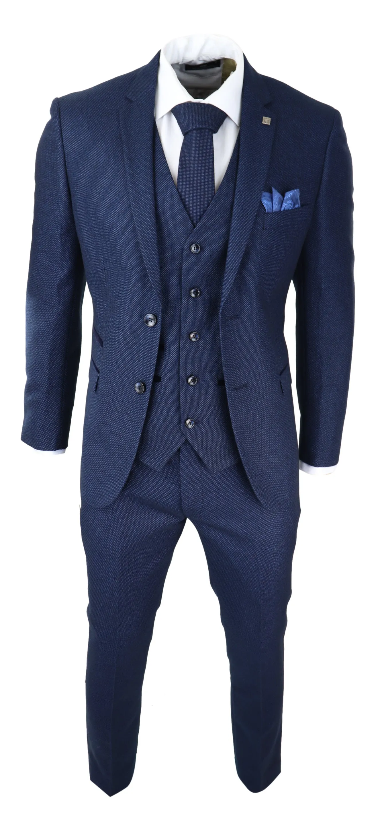 Arthur Blue 3-teiliger Anzug Birdseye-Anzug