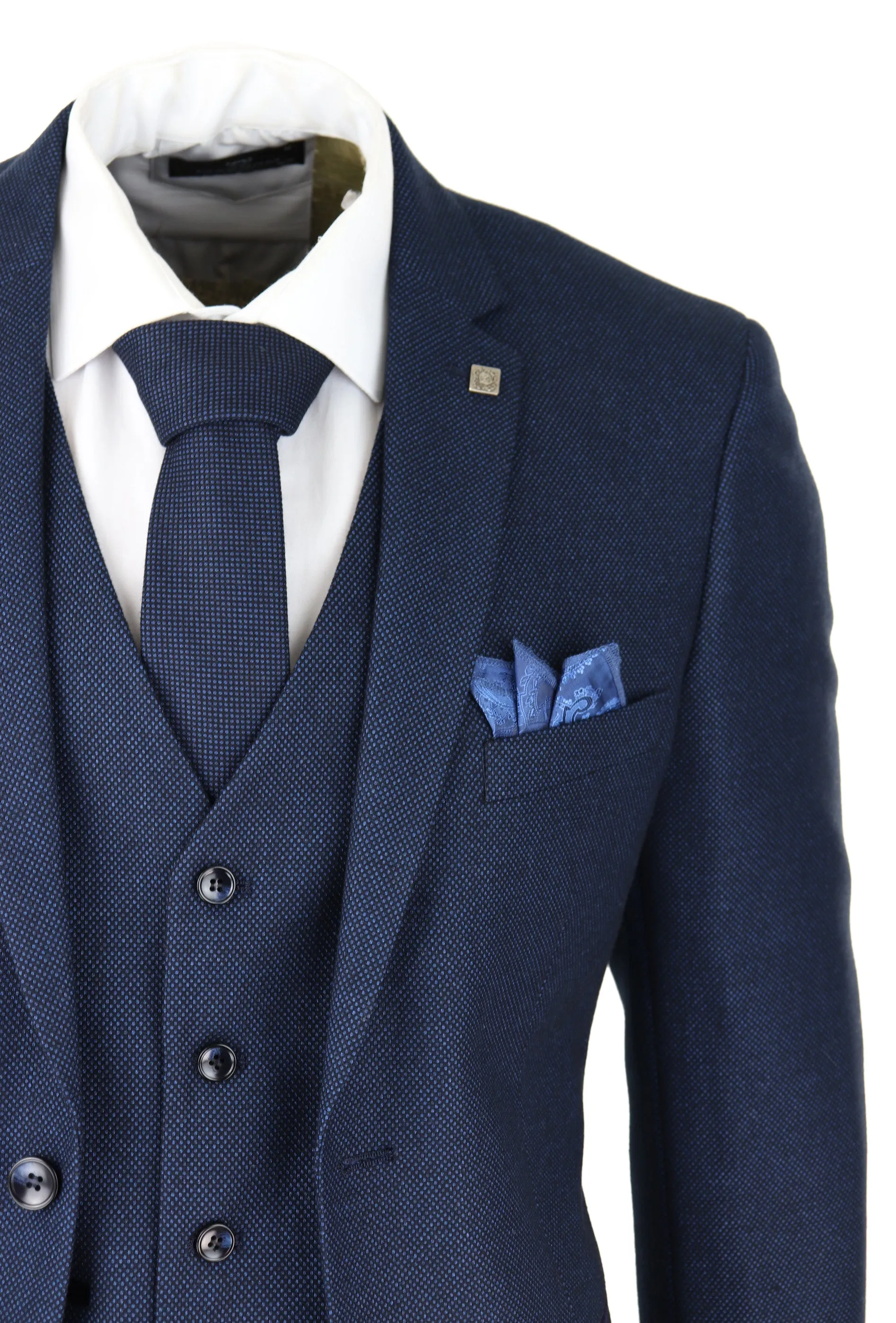 Arthur Blue 3-teiliger Anzug Birdseye-Anzug