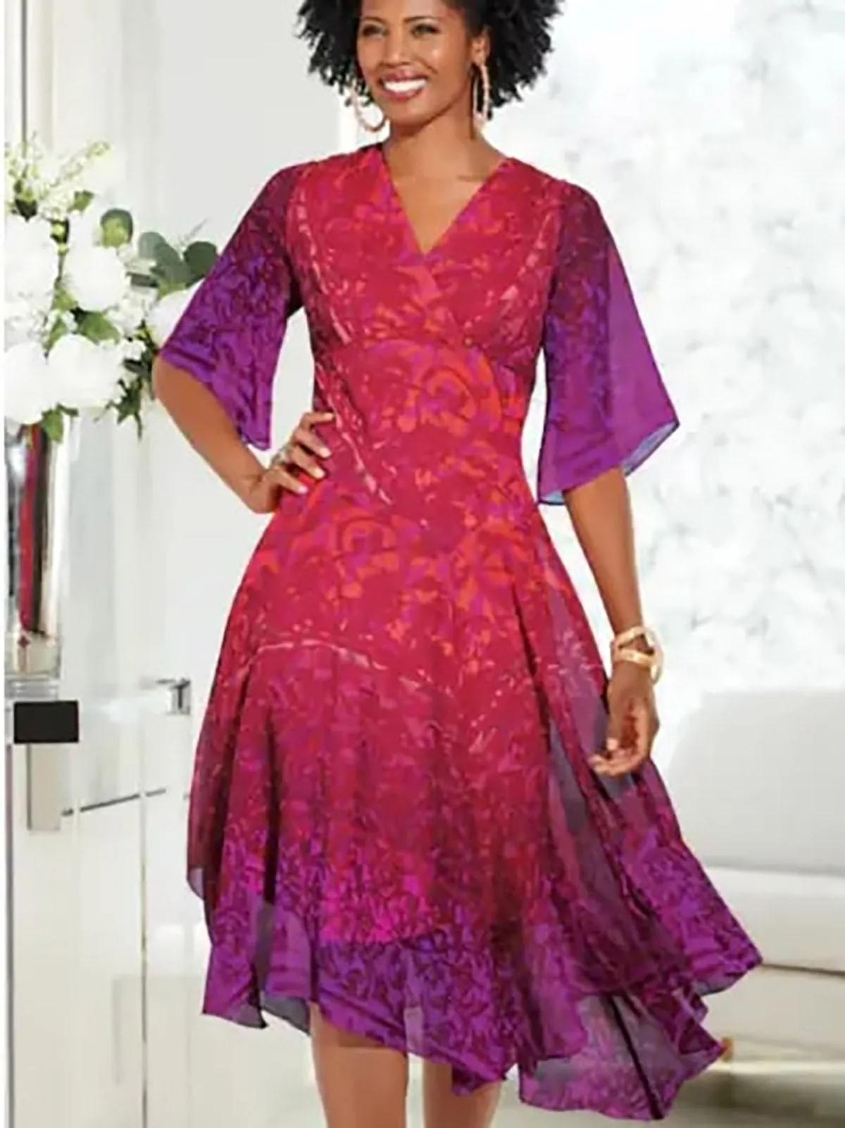 Ashro Größe 20 Rosa & Orange abstraktes Blumenkleid