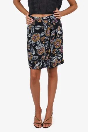 Ba&sh Black/Yellow Floral Print Wrap Mini Skirt Size M