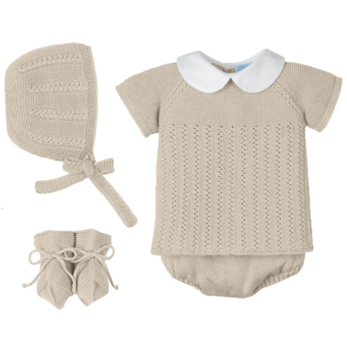 Beige Strick-4-teiliges Kurzarm-Set für Babyjungen