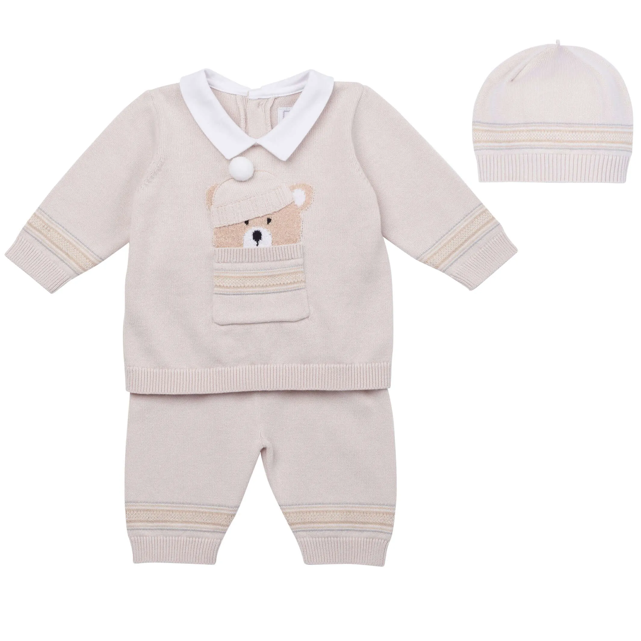 Beige Strick-Set für Babyjungen