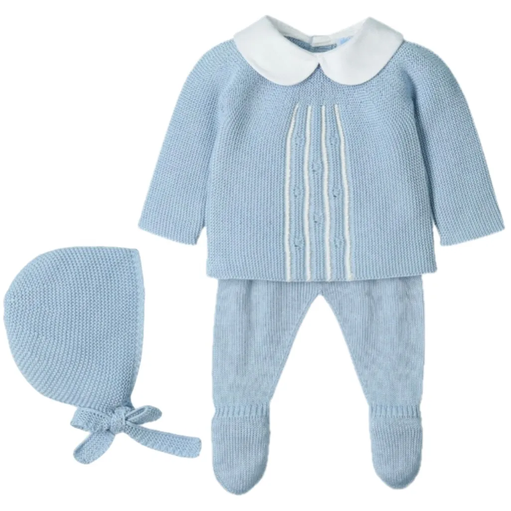 Blaues Strick-3-teiliges Set für Babyjungen