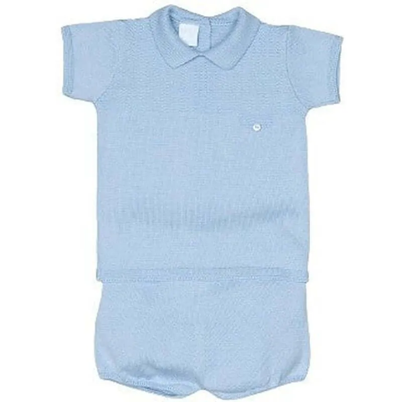 Blaues Strick-Kurzarm-Set für Babyjungen