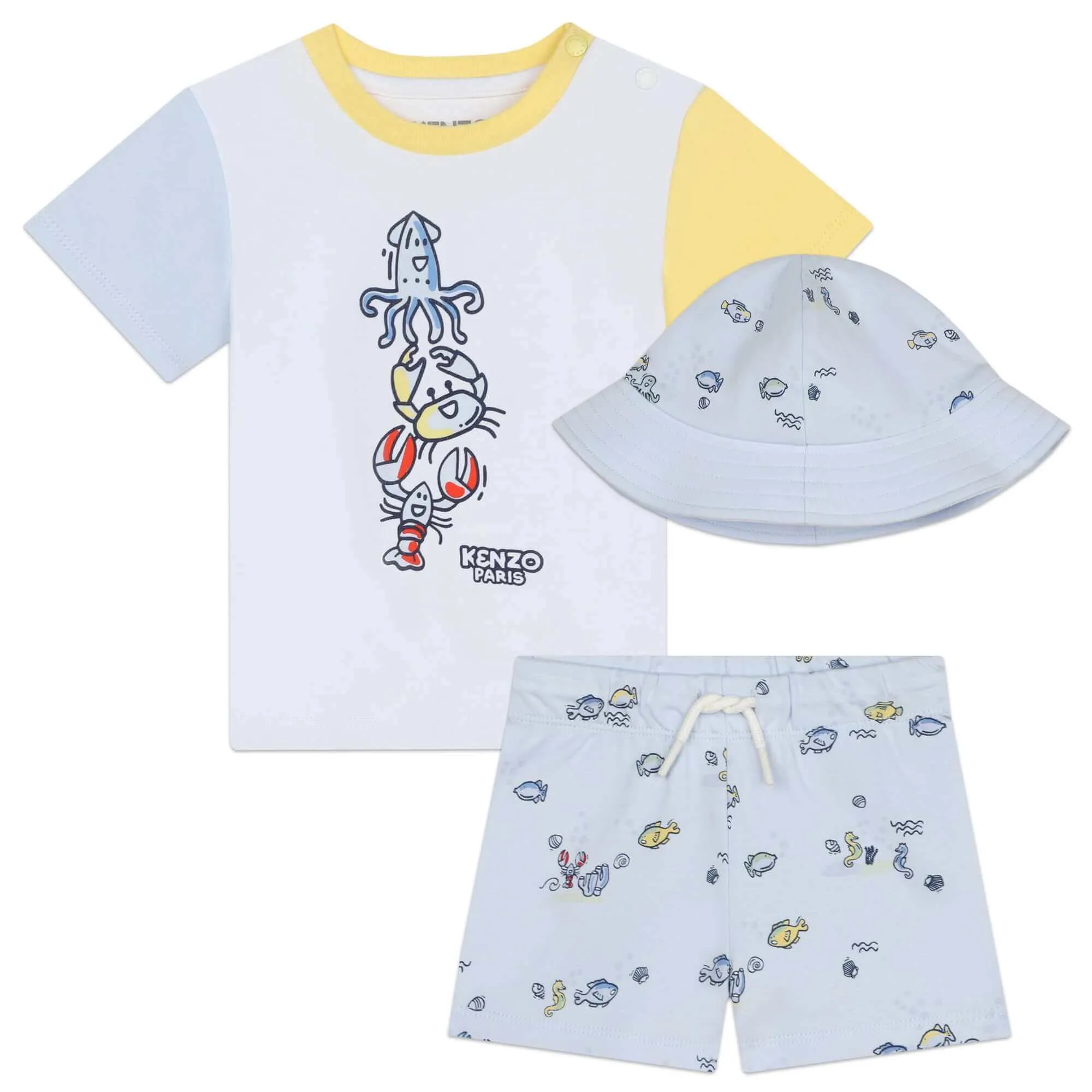 Baby Boys Blaues Meerestier-Kurzarm-Shorts & Hut-Set