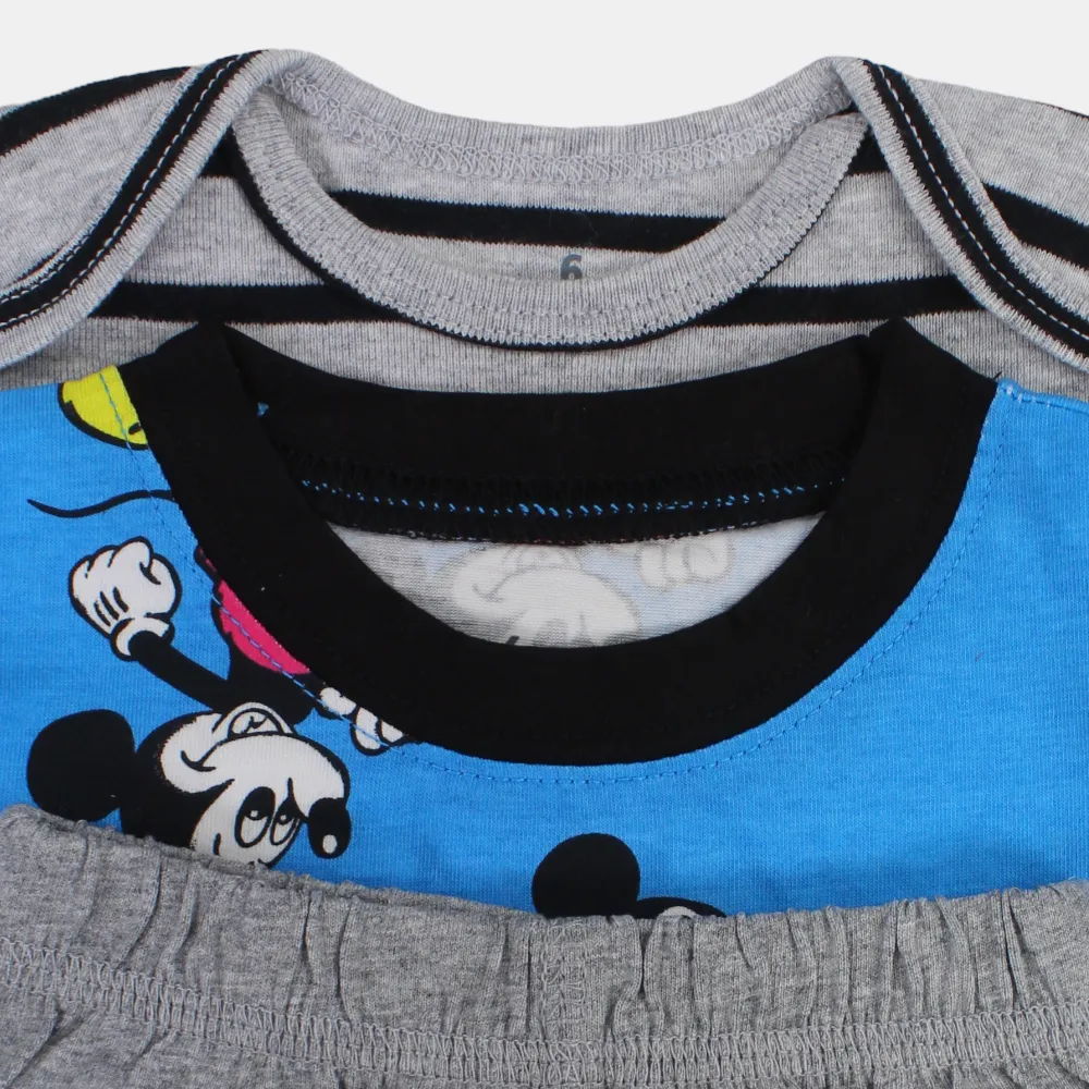 Baumwoll-3-teiliges Outfit-Set für Babyjungen – Blau mit Mickey-Mouse-Druck