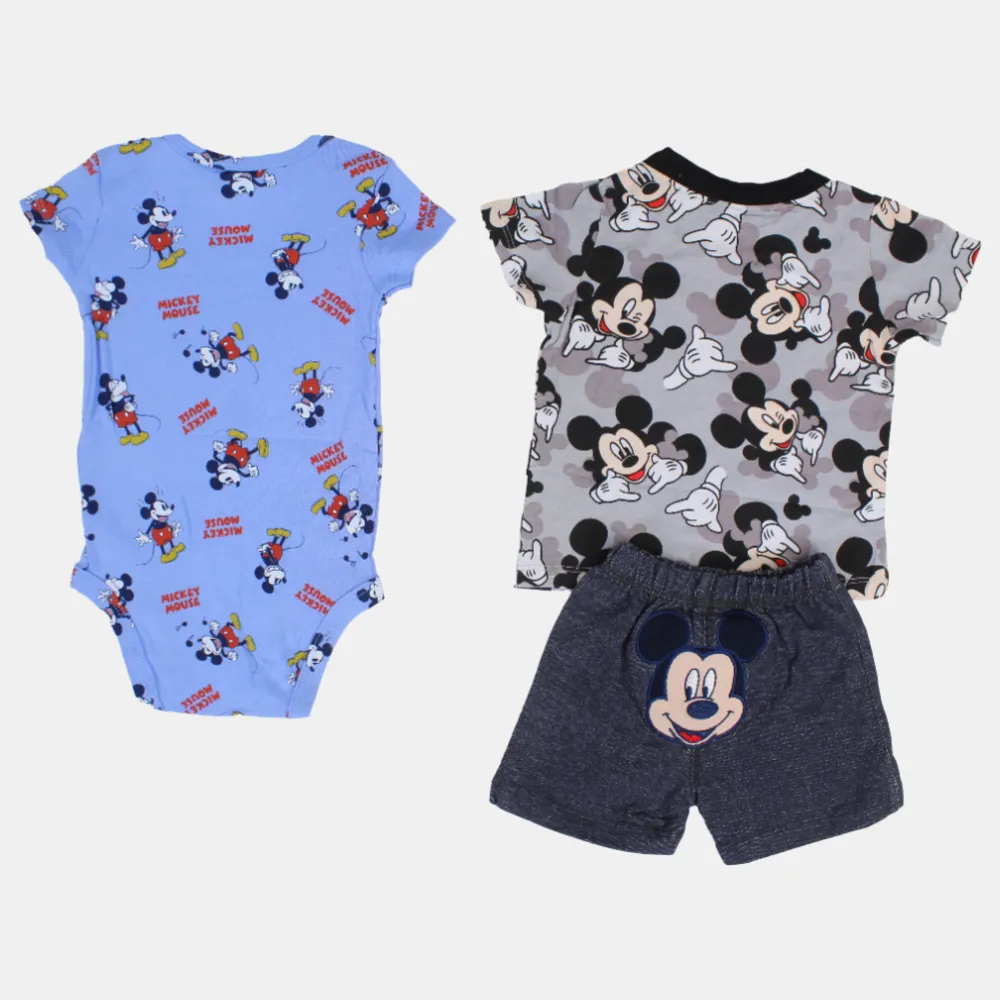 Baumwoll-3-teiliges Outfit-Set für Jungen – Grau mit Mickey-Mouse-Motiv