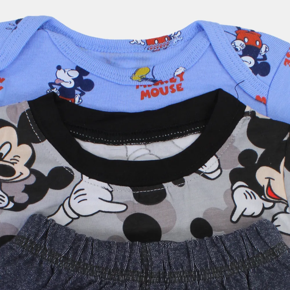 Baumwoll-3-teiliges Outfit-Set für Jungen – Grau mit Mickey-Mouse-Motiv