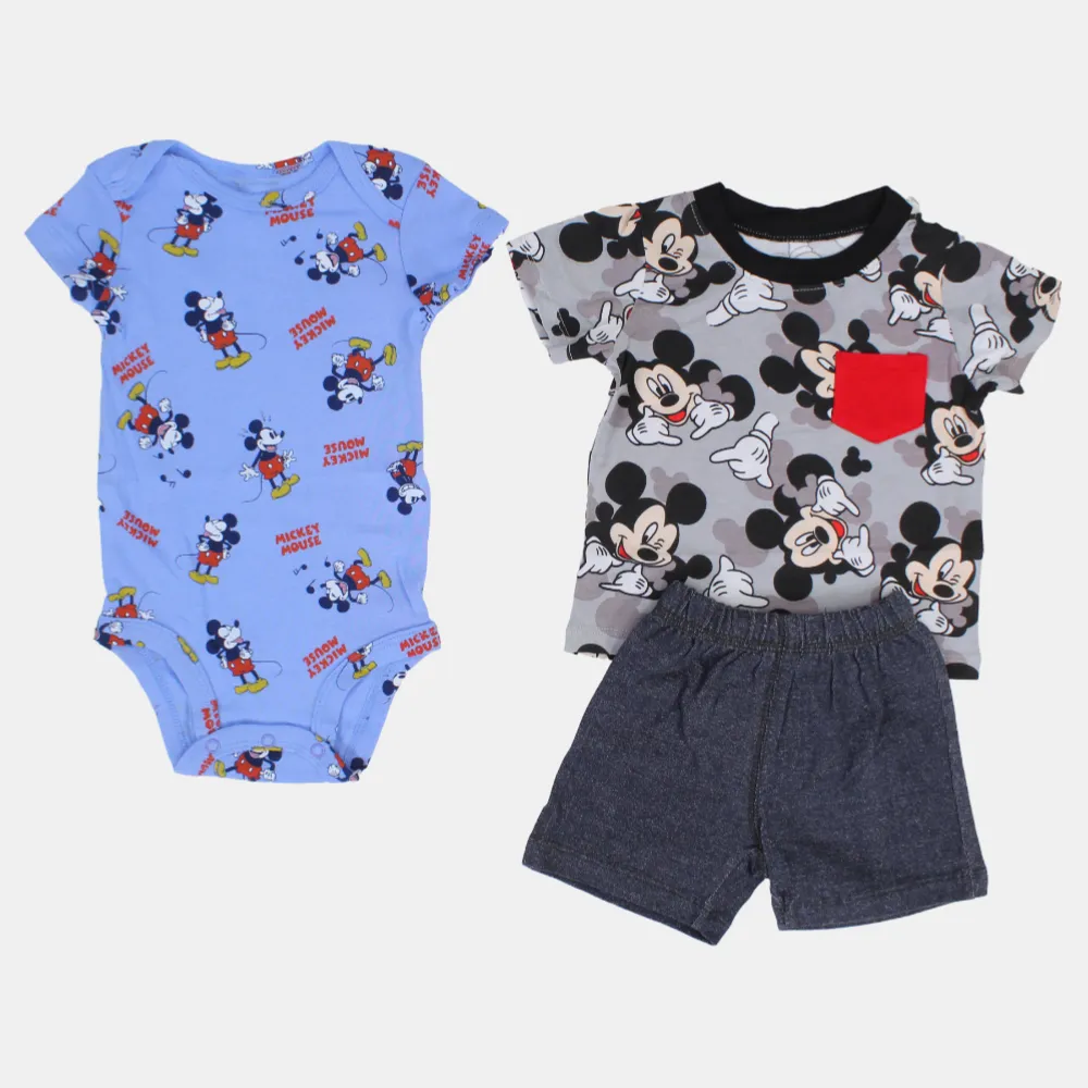Baumwoll-3-teiliges Outfit-Set für Jungen – Grau mit Mickey-Mouse-Motiv