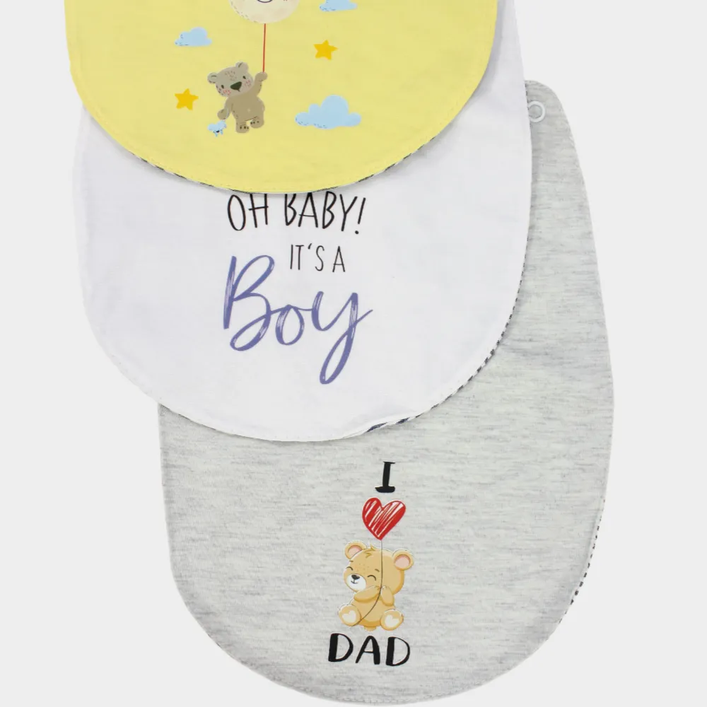 BABY Jungen Baumwoll-Lätzchen-Set – Bär & Wolke (3er Pack)