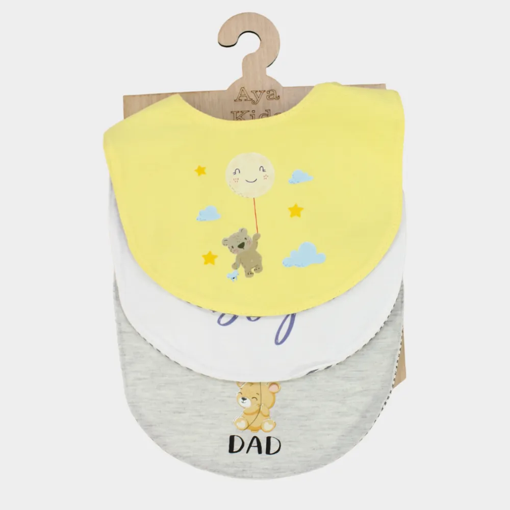 BABY Jungen Baumwoll-Lätzchen-Set – Bär & Wolke (3er Pack)