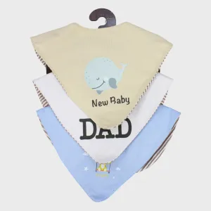 BABY Boys Cotton Bib Set – "New Baby" (Pack of 3, Scarf Style)