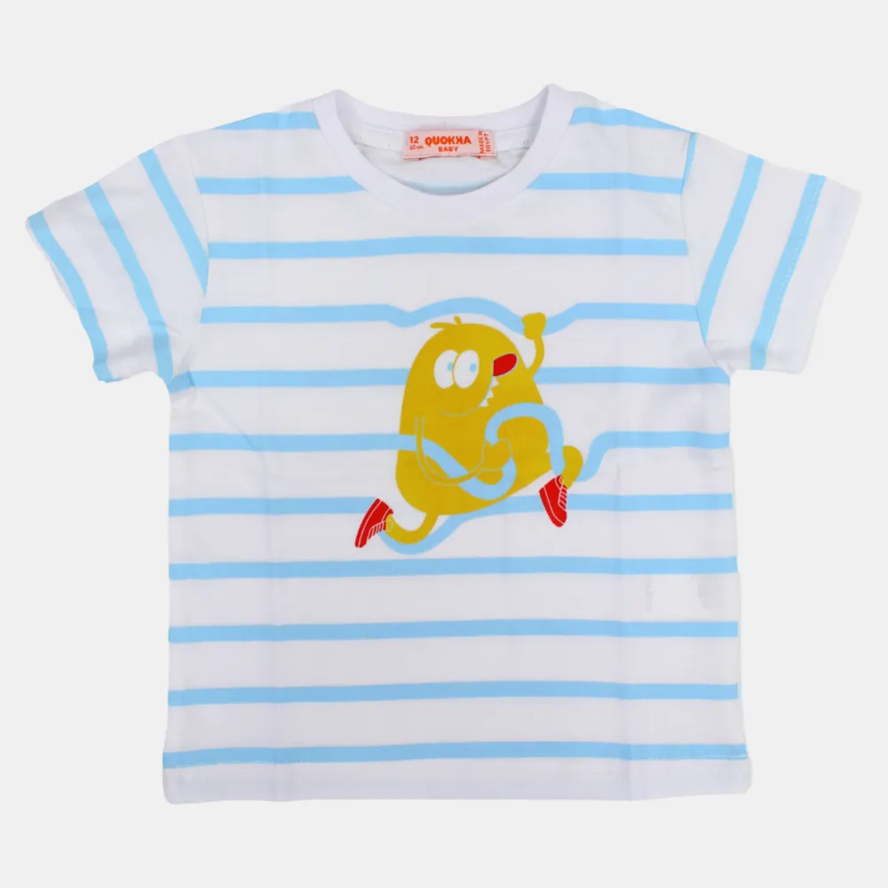 Baby Boys Baumwoll-Streifen T-Shirt mit kurzen Ärmeln und lustigem Design