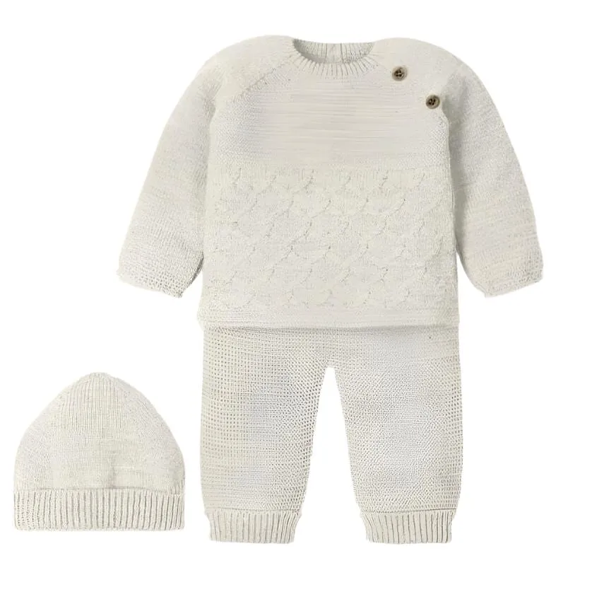 Creme 3-teiliges Strick-Set für Babyjungen