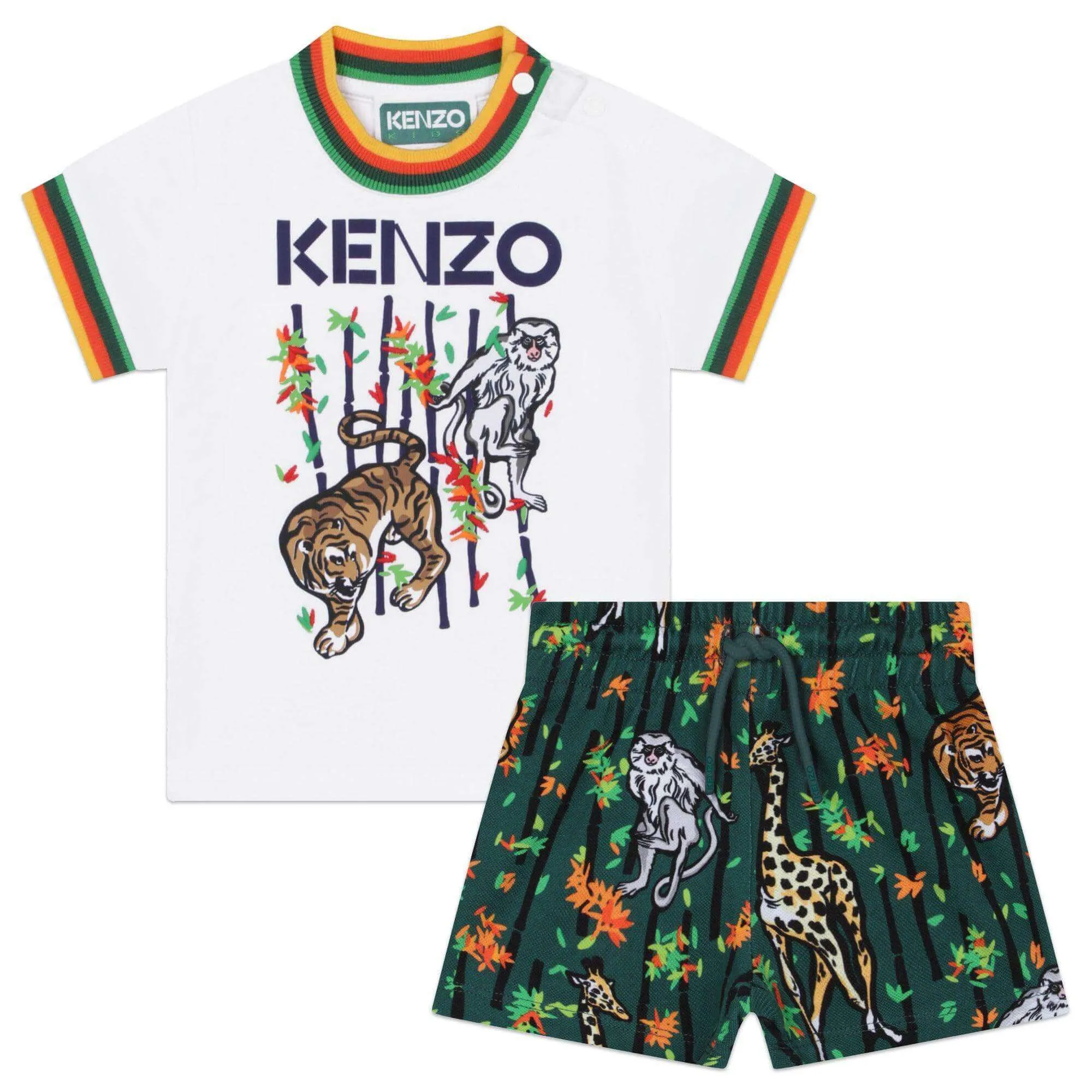 Grün-weißer Baumwoll-Bambus-Tiger-Kurzarmbody für Babyjungen