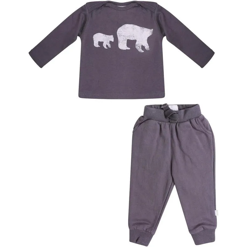Graues Eisbär-Oberteil und bequeme Hose für Babyjungen