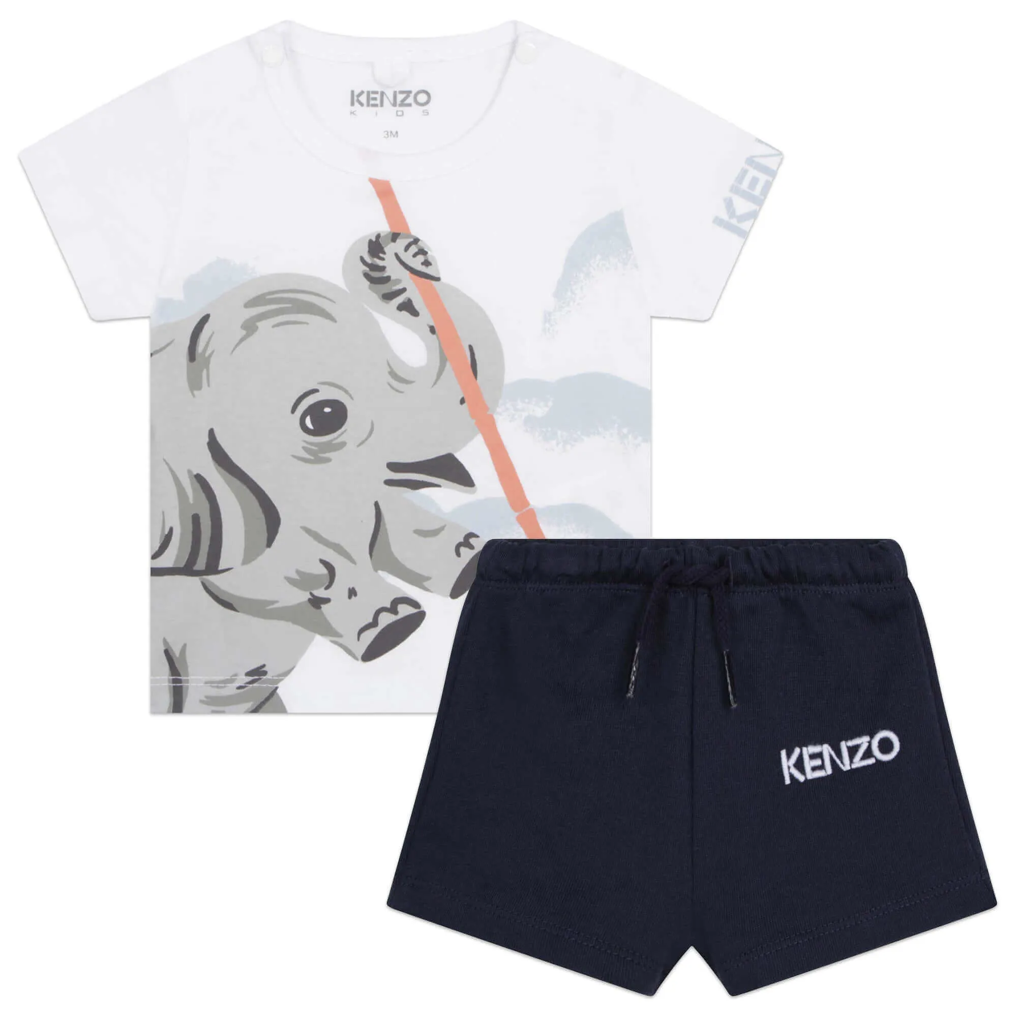 Baby Jungen Weiß Und Blau Elefanten Shorts Set
