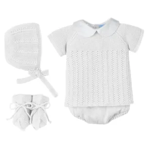 Baby Boys White Knitted 4 Piece Short Set