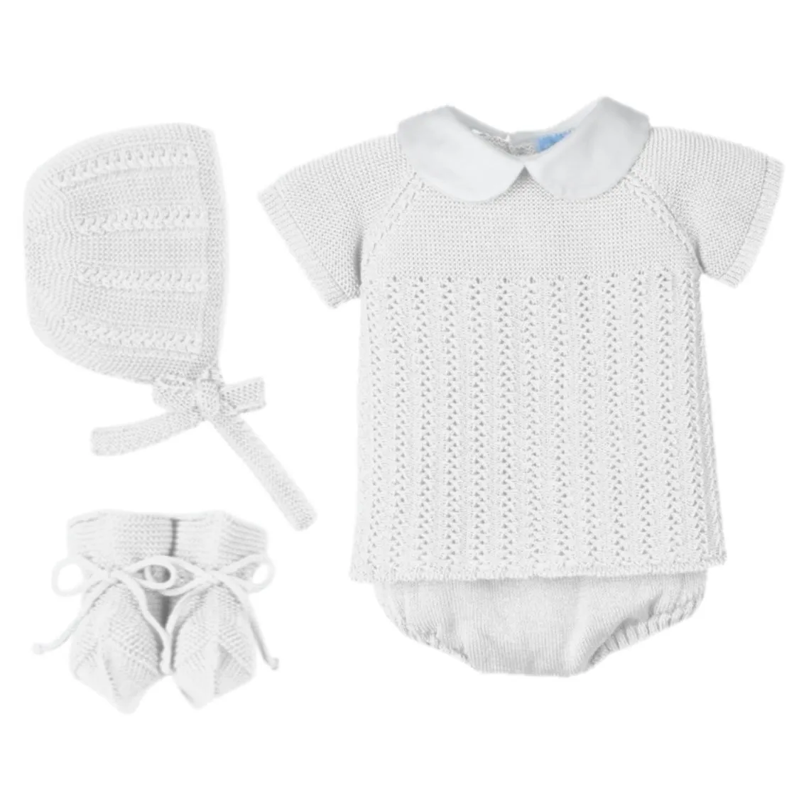 Weißes Strick-4-teiliges Kurzarm-Set für Babyjungen