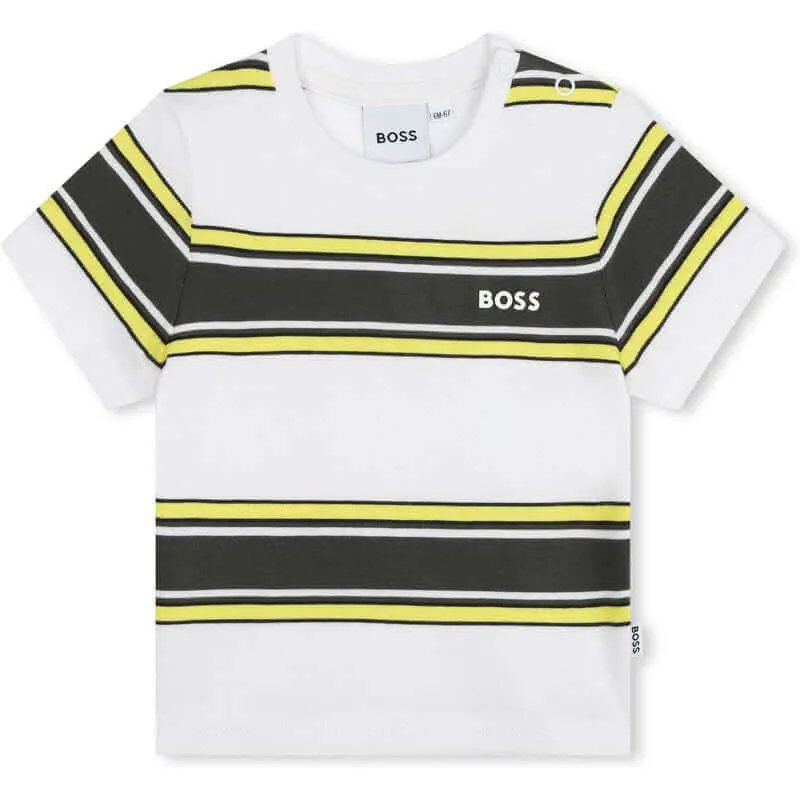Baby Boys Gelb & Marine Blau Gestreiftes Kurzarm T-Shirt