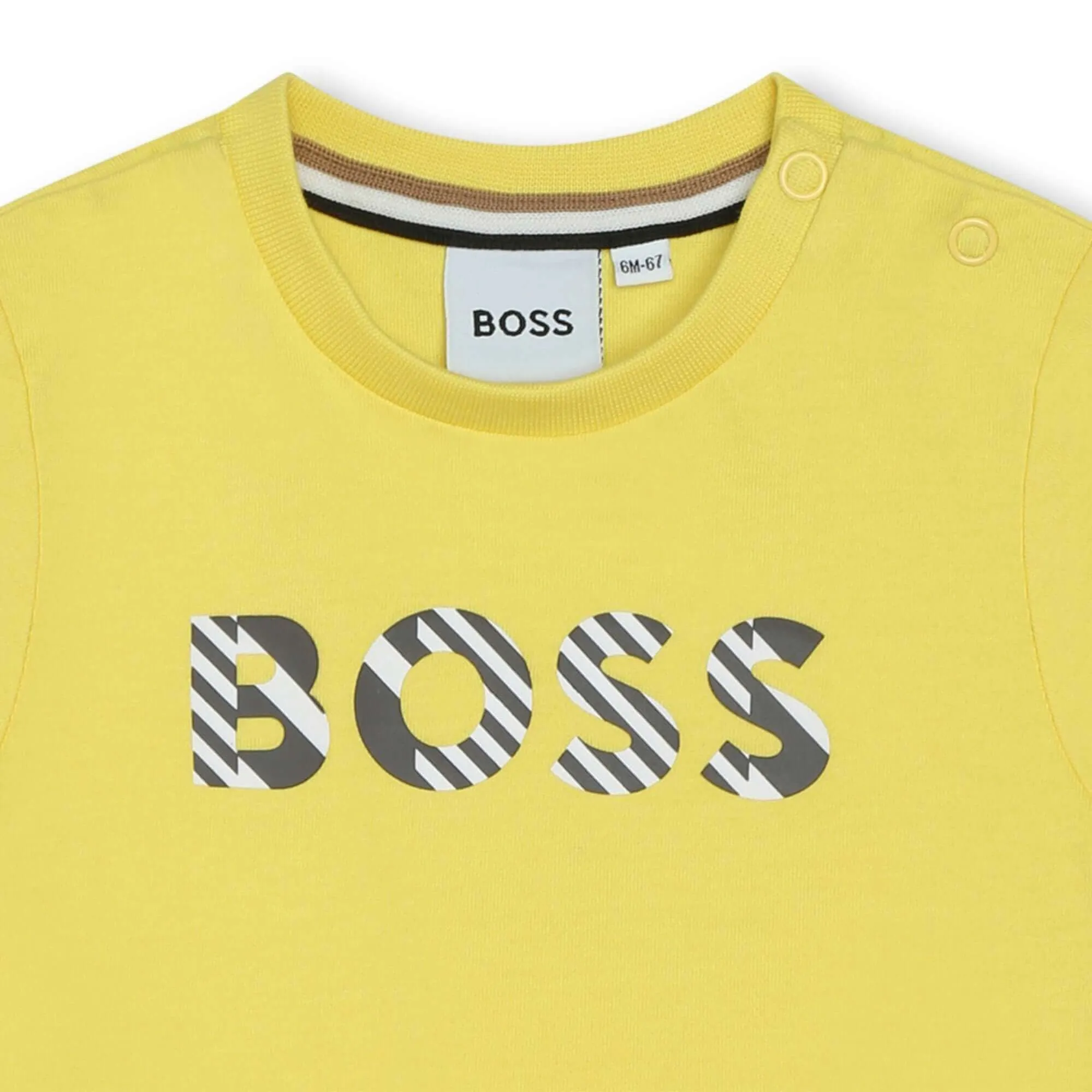 Gelbes T-Shirt mit kurzen Ärmeln und Logo für Babyjungen