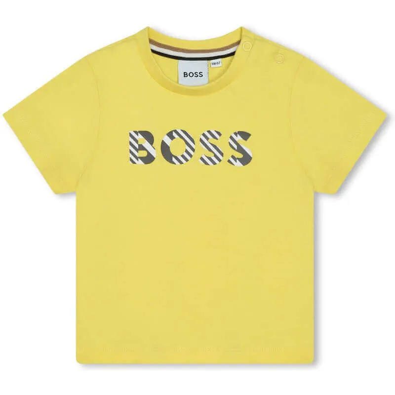 Gelbes T-Shirt mit kurzen Ärmeln und Logo für Babyjungen