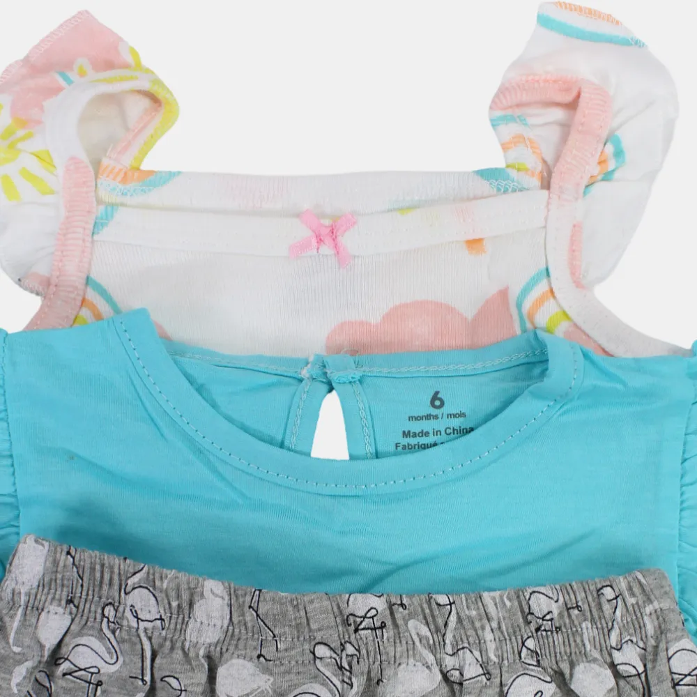 Baby-Mädchen Baumwoll 3-teiliges Outfit-Set – Aqua mit Flamingo-Design