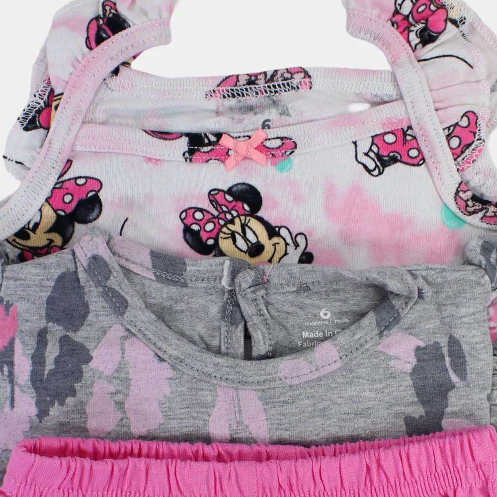 BABY Mädchen Baumwoll 3-teiliges Outfit-Set – Grau mit Minnie Maus Design