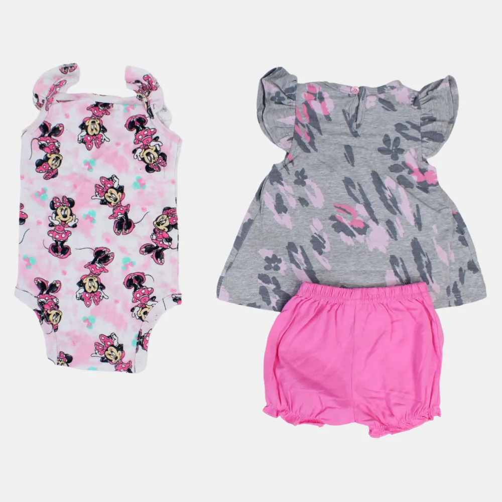BABY Mädchen Baumwoll 3-teiliges Outfit-Set – Grau mit Minnie Maus Design