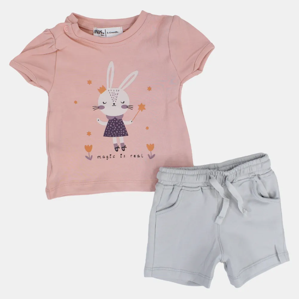 Baby Girls Baumwoll-Pyjama-Set – Staubiges Rosa mit einem Hasen & „Magie ist real“ Aufdruck