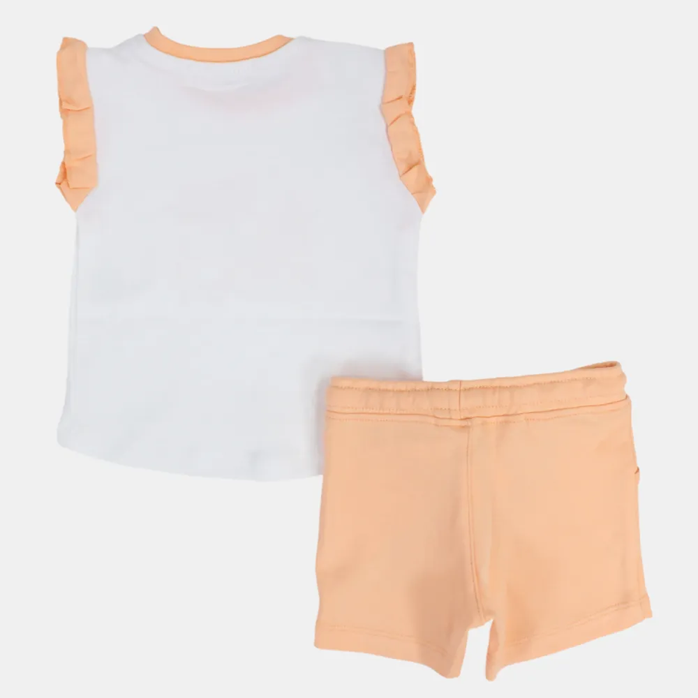 Baby-Mädchen Baumwoll-Pyjama-Set – Off-White/Lachs mit 