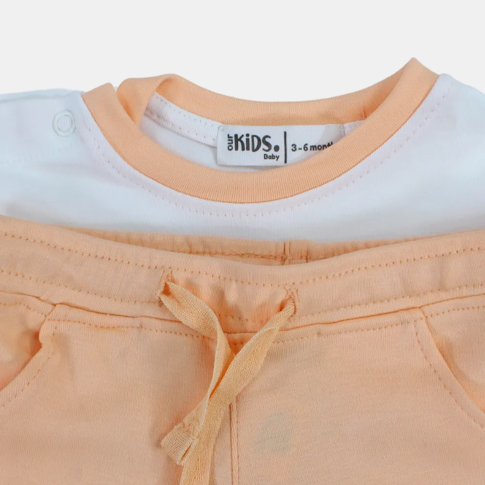 Baby-Mädchen Baumwoll-Pyjama-Set – Off-White/Lachs mit 