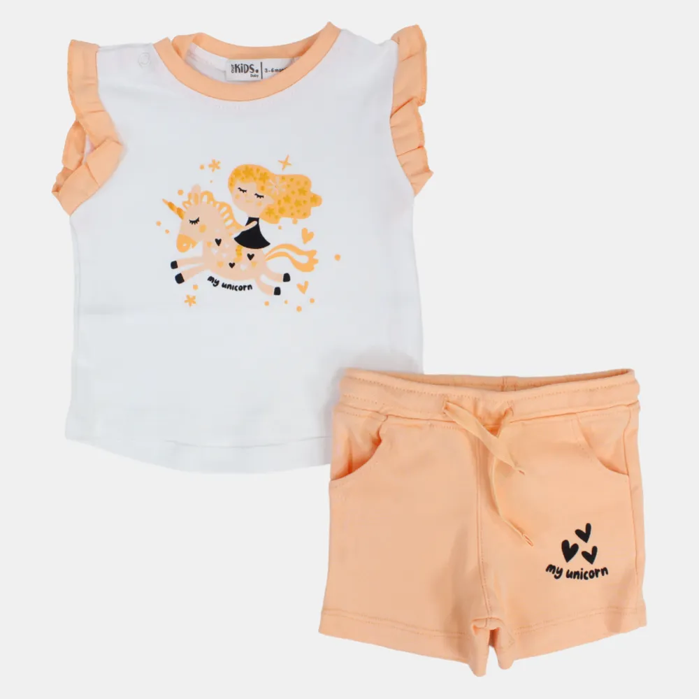 Baby-Mädchen Baumwoll-Pyjama-Set – Off-White/Lachs mit 