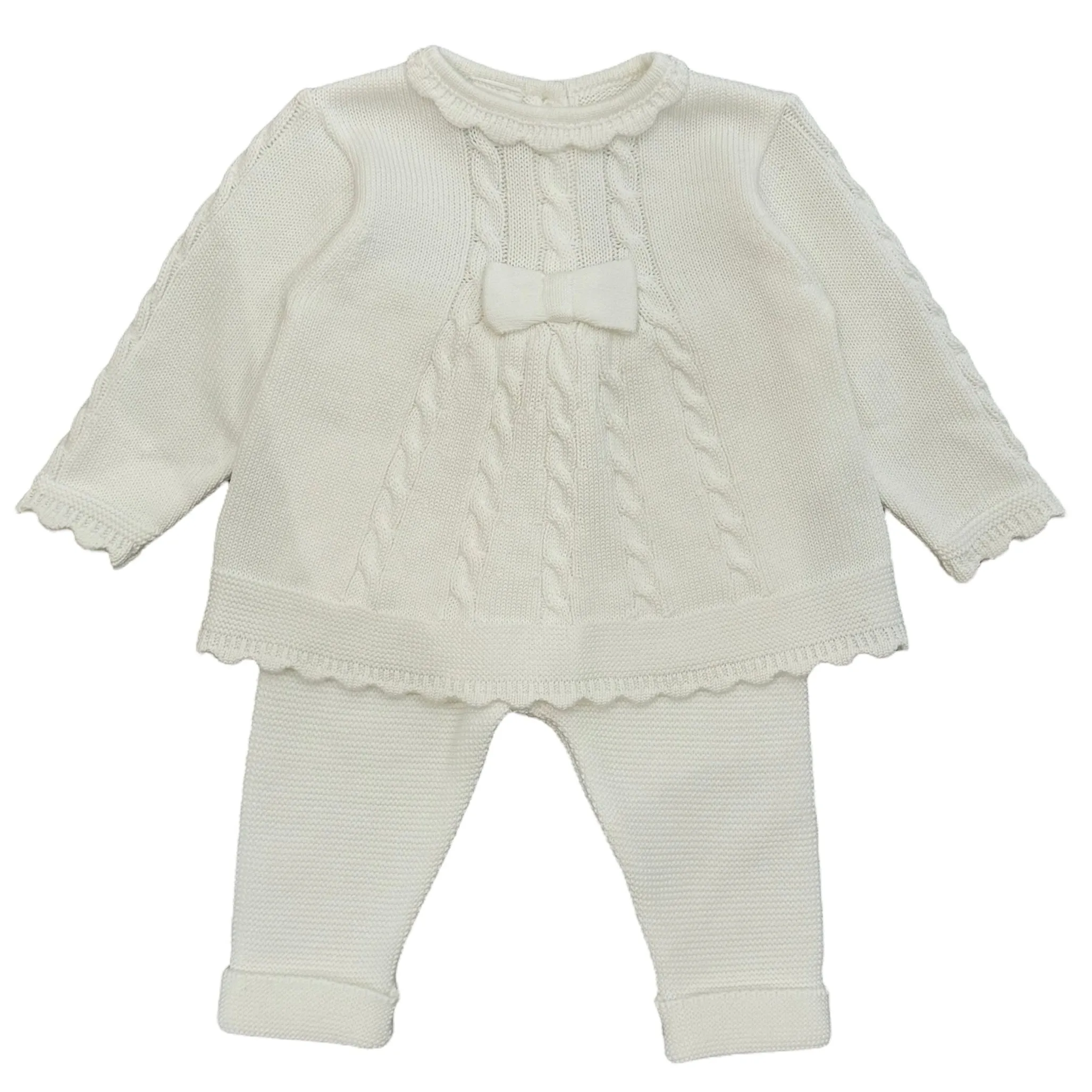 Creme Schleifen Strick-Set für Baby-Mädchen